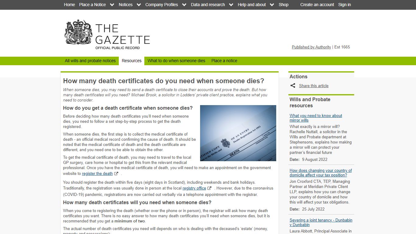 How many death certificates do you need when someone dies? - The Gazette